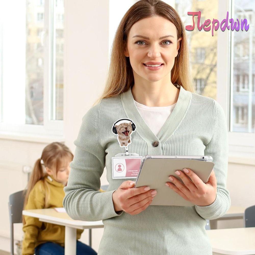 JEPDWN พวงกุญแจแมว, Cat Memes Series Lanyard Memes Badge Reels, ตลกหดอะคริลิคชื่อแท็กผู้ถือสํานักงาน