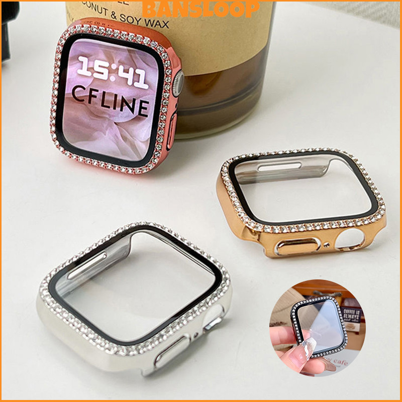 กรณี PC เพชร for Apple Watch 45มม IWatch Series 11 10 9 8 7 6 5 4 SE 3 2 1 44มม 42 41 40 38มม ปกป้องกันหน้าจอแก้วนิรภัย