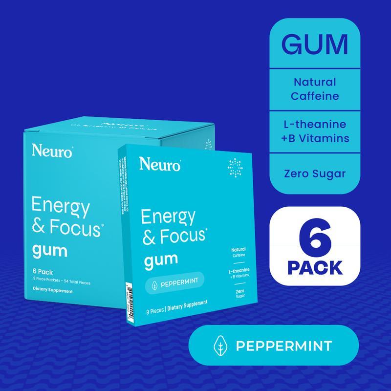 Neuro Energy Caffeine Gum/มิ้นต์สําหรับ Energy & Focus - ปราศจากน้ําตาลกับ L theanine, Caffeine, Vit