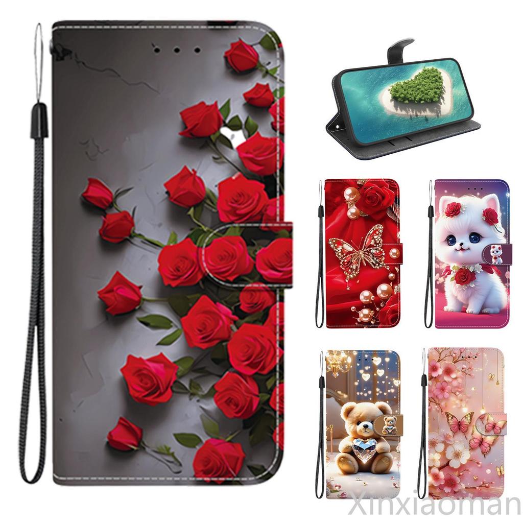 3D น่ารักทาสีหนังขาตั้งกระเป๋าสตางค์สําหรับ Huawei Nova 14 Ultra 13 12i 12 8i 7i 5T 3i P40 Pro P30 L