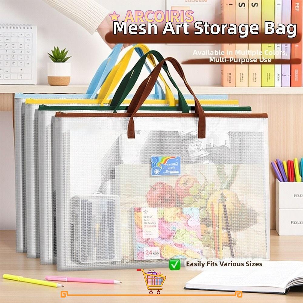 ARCOIRIS A3 Project Bag, มีซิปและจับตาข่าย PVC ตาข่าย Art Bag, ของขวัญสร้างสรรค์ความจุขนาดใหญ่กันน้ํากระเป๋าเก็บของมัลติฟังก์ชั่นอุปกรณ์สํานักงาน