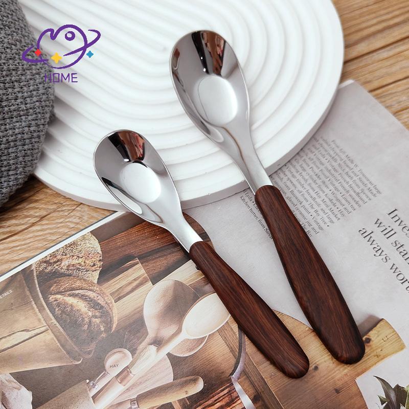 [mayhome] ช้อนสแตนเลสเลียนแบบลายไม้ Handle Home Kitchen Tableware อาหารเย็นขนมหวานข้าวช้อนซุป Gadgets {TH}