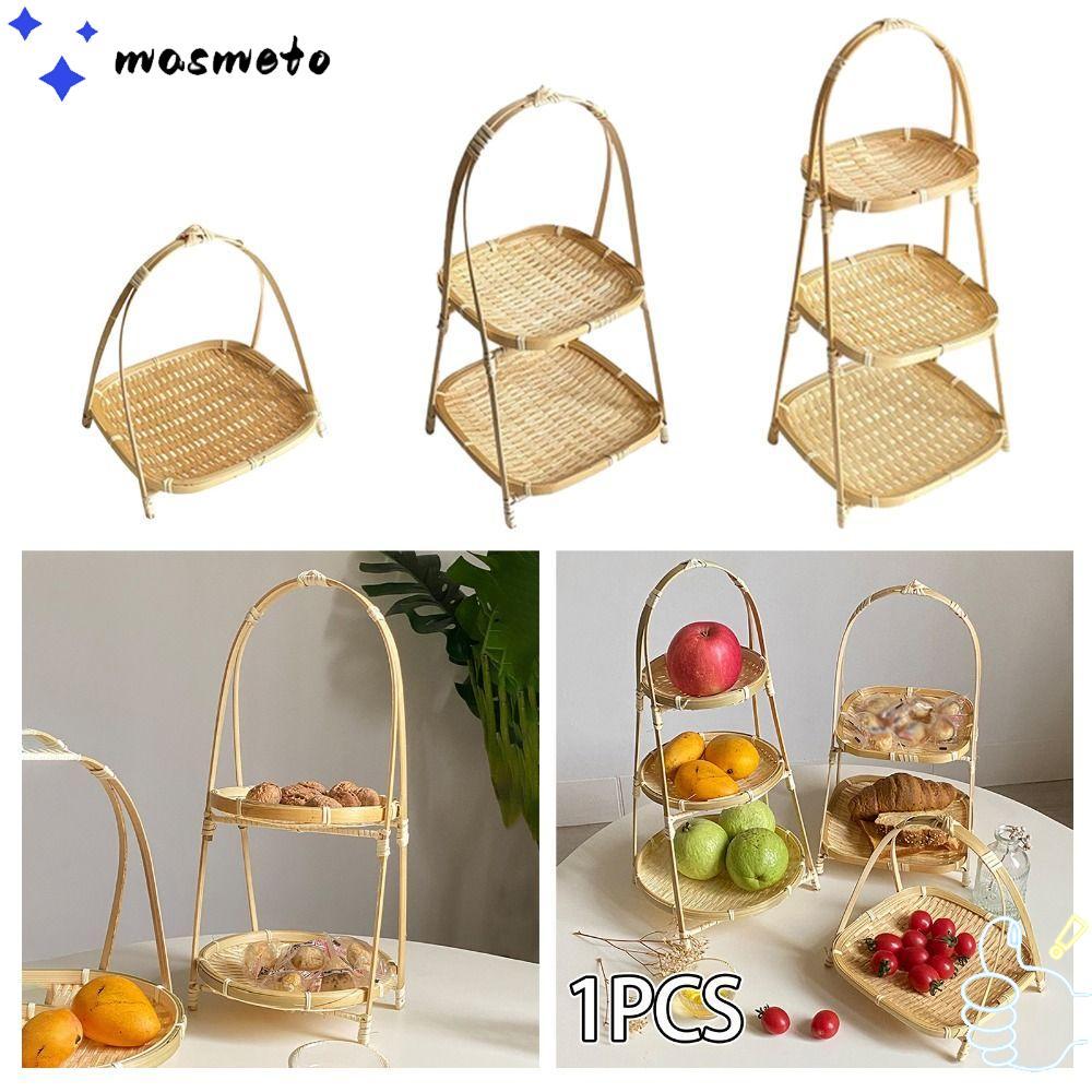 【HOT】1ชิ้นตะกร้าสานไม้ไผ่,มัลติฟังก์ชั่1/2/3ชั้นตะกร้าเก็บ,ผลไม้อาหารผักสําหรับห้องครัวทอมือยืนถาดทนทาน