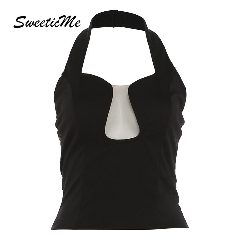 SweeticMe สเวตเตอร์สตรีปี 2026 ใหม่ ลายเซ็กซี่คอวีลึก ดีไซน์ halter camisole
