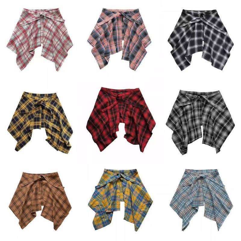 自制复古美拉德风叠穿搭配神器格子屁帘女不规则A字高腰系带裙帘The Hem of the Men's and Women's Skirts with a Fart Curtain26.3.2