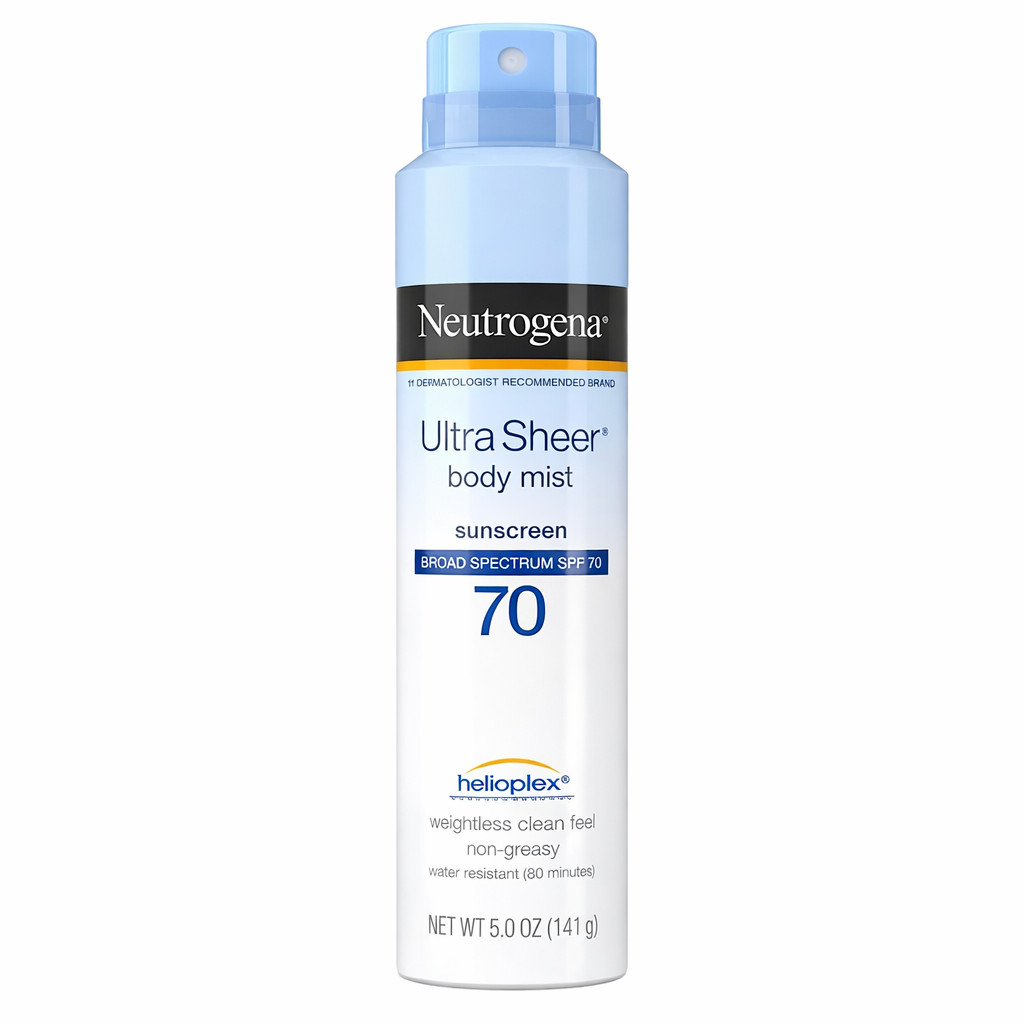 Neutrogena Ultra Sheer Body Mist Sunscreen Spray Broad Spectrum SPF 70 141g.