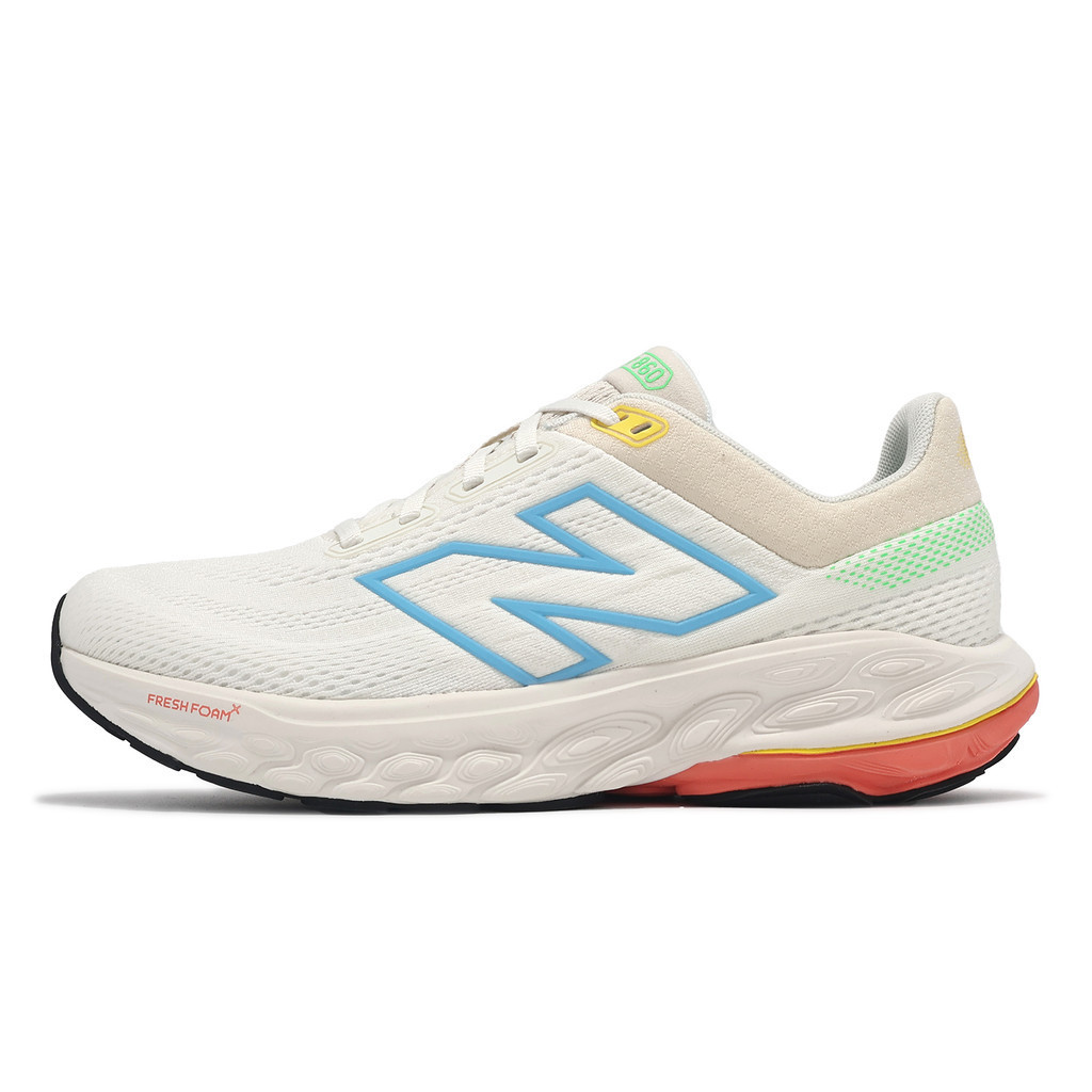 New Balance Jogging Shoes 860 V14 ส้นรองรับการเดิน สำหรับผู้หญิง ขนาดกว้าง สีขาวน้ำเงินส้ม