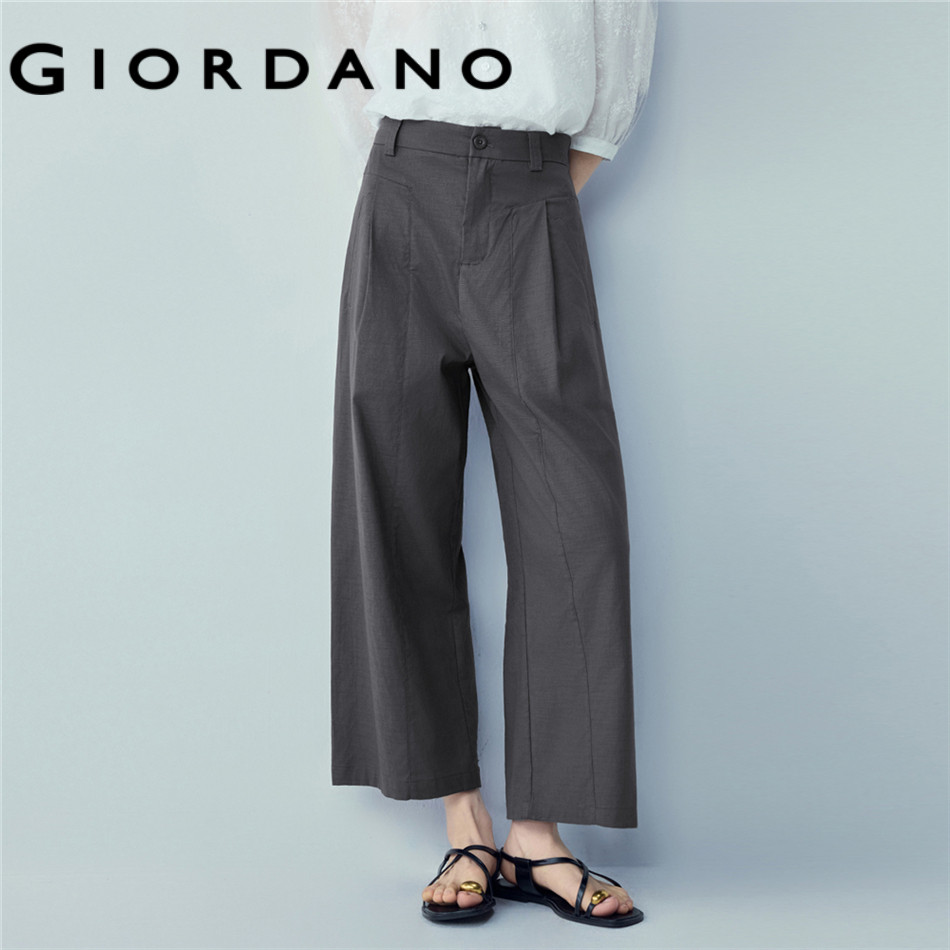 GIORDANO WOMEN Half elastic waist pleated wide leg pants 13416357