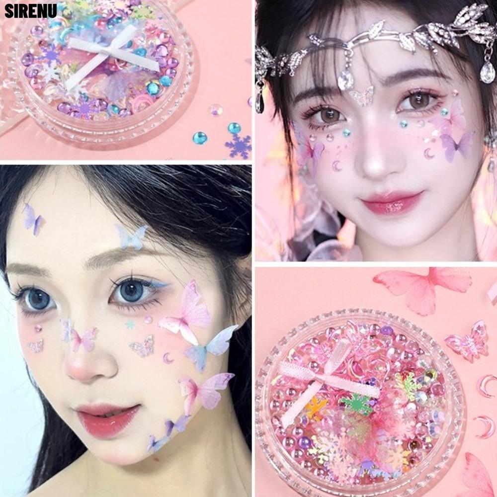 สติกเกอร์แต่งหน้าเจ้าสาวผีเสื้อ ตกแต่งใบหน้าด้วยไข่มุกและเพชร DIY สําหรับใบหน้า