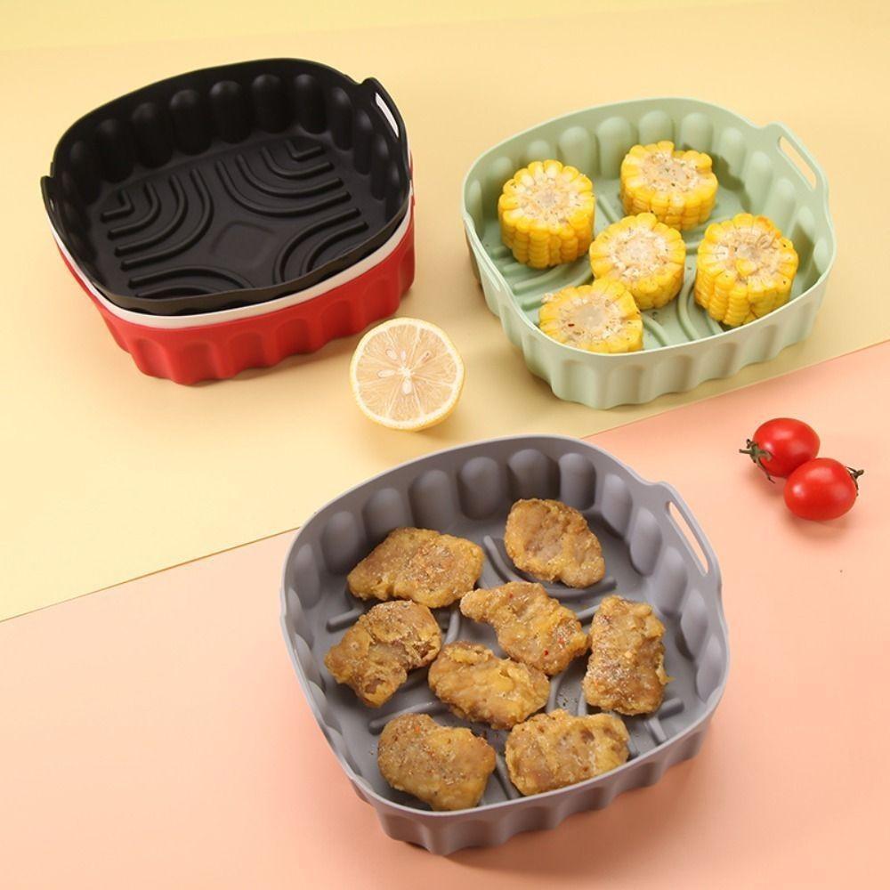 แผ่นซิลิโคน รองบหม้อทอดไร้น้ำมัน ถาดอบขนมซิลิโคน Air Fryer ที่รองหม้อทอด ใช้แทนกระดาษ อาหารไม่ติด