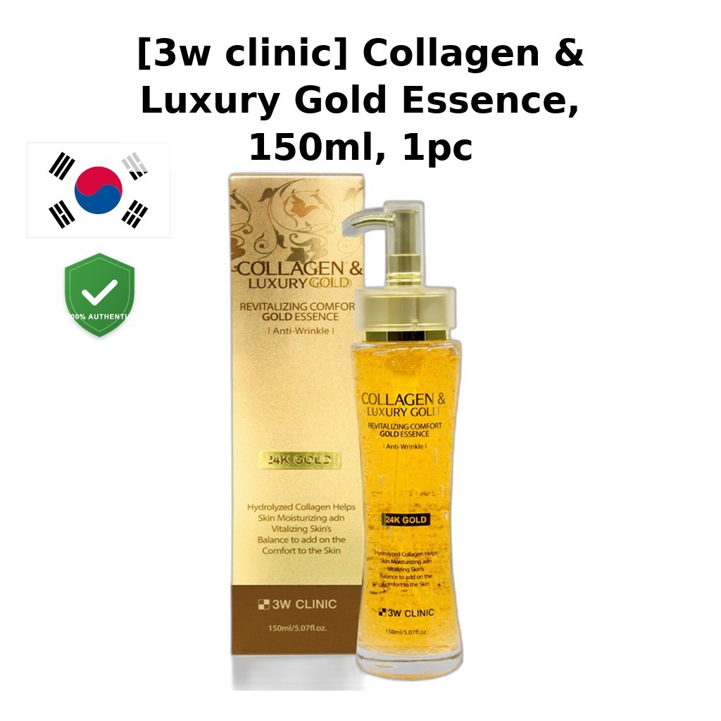 3W CLINIC [คลินิก 3w] Collagen & Luxury Gold Essence, 150ml, 1pc / Korean Essence / Radiant Glow / ข