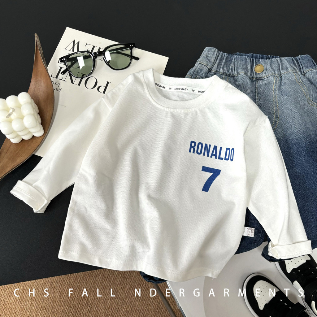 (1-18Yrs) เด็ก 100% หวีผ้าฝ้ายแขนยาว Tee หมวดรอบคอฤดูใบไม้ผลิฤดูใบไม้ร่วง Basic Top Big Boys Unisex 