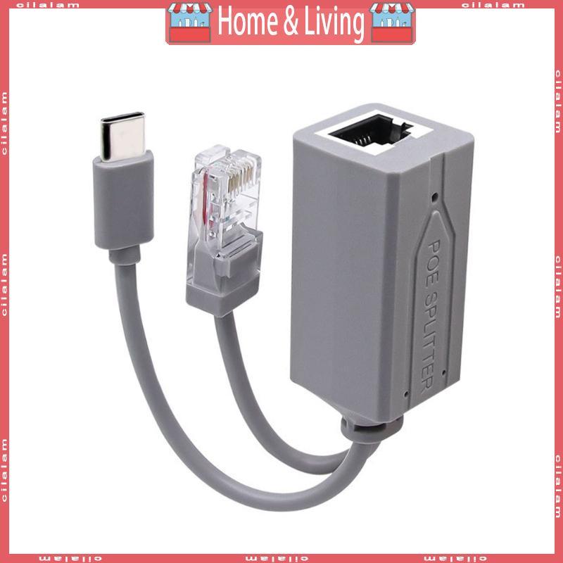 CI USB C PoE Splitter แปลง 48V ถึง 5V2 4A พร้อมพอร์ต RJ45 พอร์ต Type C 10 100Mbps