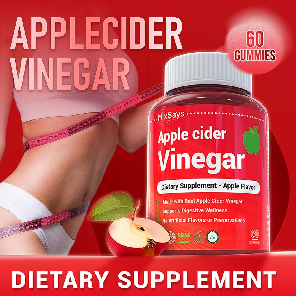 【MixSays】Apple Cider Vinegar Gummies (ACV) 60biji｜Inulin + Kacang Putih + Probiotik｜Kenyang, Kawal G