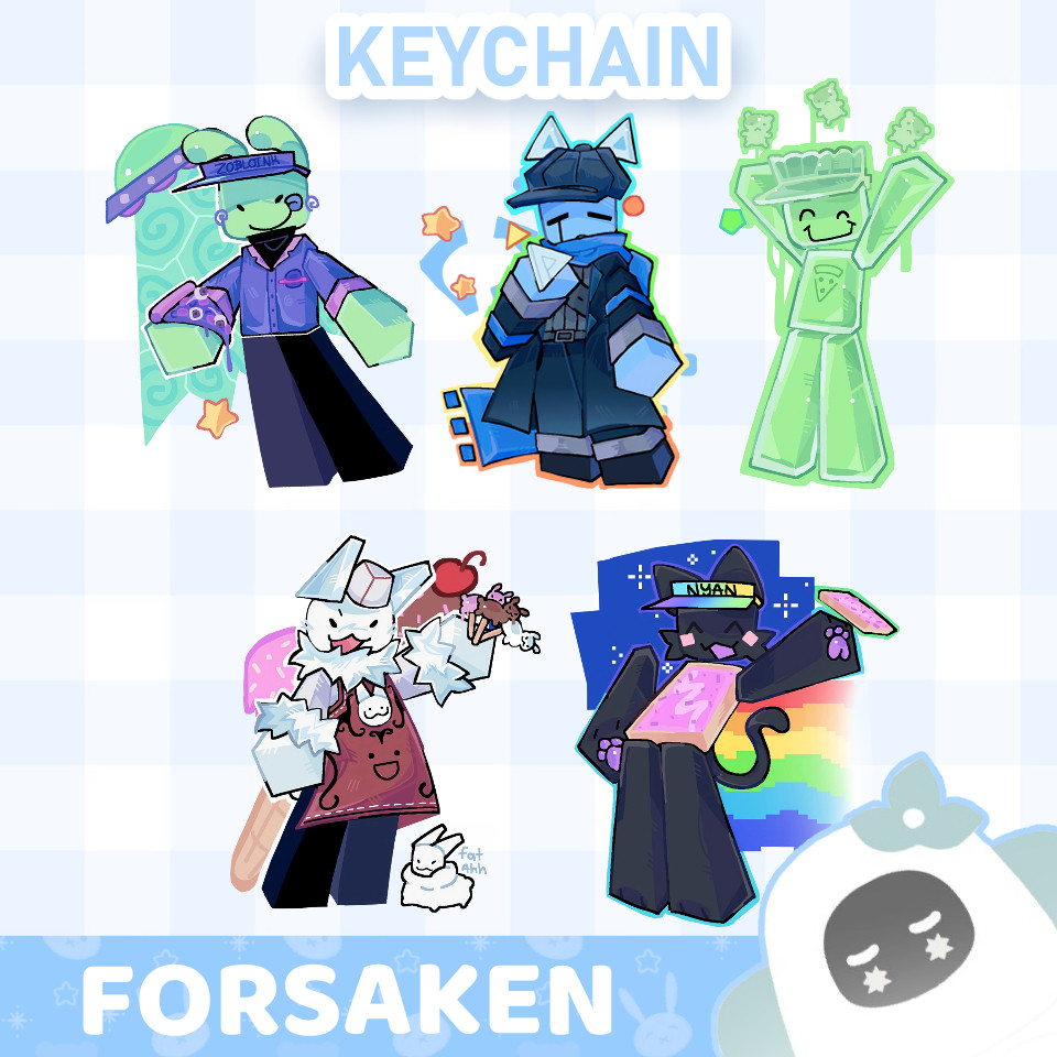 Ganci / Gantungan Kunci Akrilk ROBLOX FORSAKEN ELLIOT SKINS (ALIEN, FRIEND, GUMMY, PARLOR GUBBY, NYA