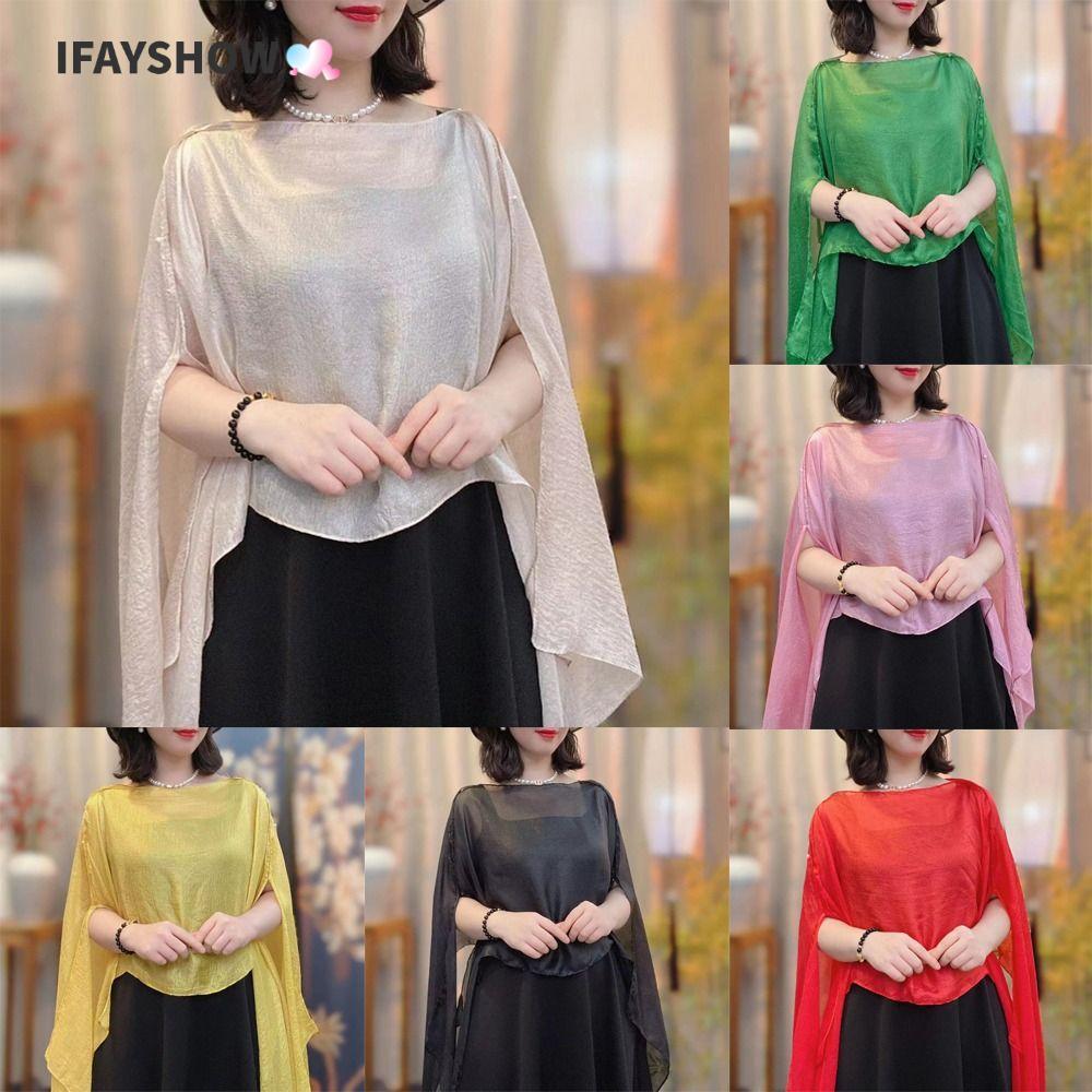 IFAYSHOW ผ้าคลุมไหล่ชีฟอง สำหรับชุดราตรี แจ็คเก็ต Cape สไตล์แฟชั่นสำหรับผู้หญิง