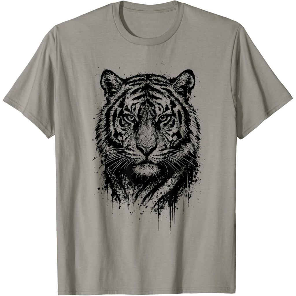 Tiger Ink Art Grunge Aesthetic Jungle Predator Portrait T-Shirt