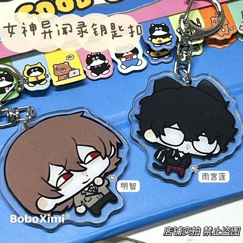 พวงกุญแจ Anime Persona 5 Ammiya Ren Akechi Goro พลาสติก chibi Mica น่ารักสําหรับตกแต่งกระเป๋านักเรีย