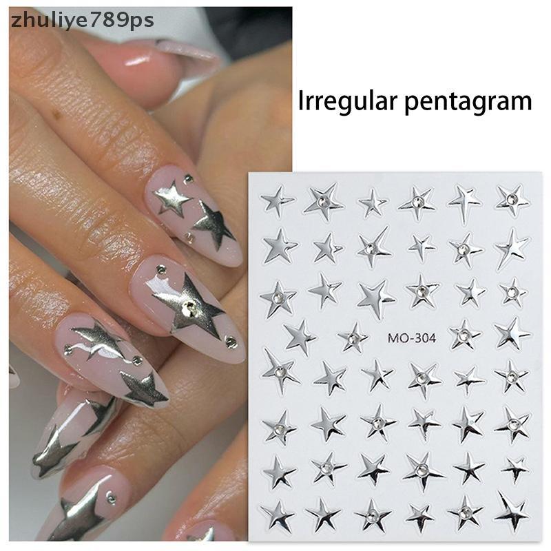 Zhuliye789ps] 3D ไม่สม่ําเสมอ Pentagram พร้อม Rhinestone เล็บ Stiers Y2K Satr Nail Art Decals Starli