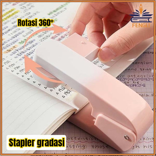  FENGLI Stapler Warna Gradasi Multifungsi 360° Rotasi Stapler Alat Tulis Kantor Siswa Stapler Hemat Tenaga
