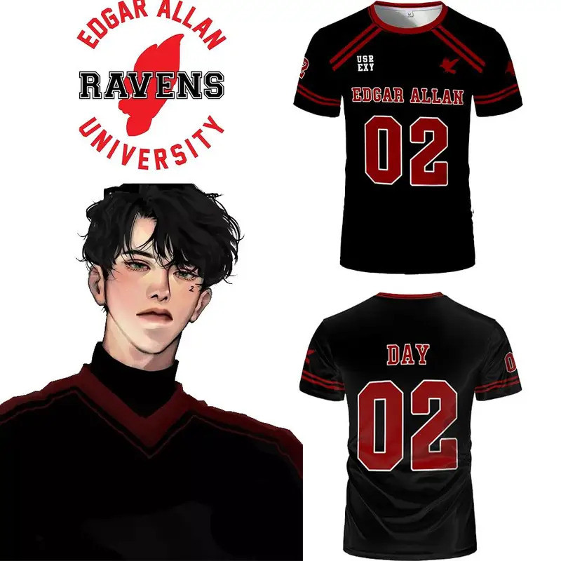 Y2K TheFoxhole Court Edgar Allan Ravens ชุดคอสเพลย์ฮอกกี้น้ำแข็ง เสื้อยืด Moriyama Riko All For The 