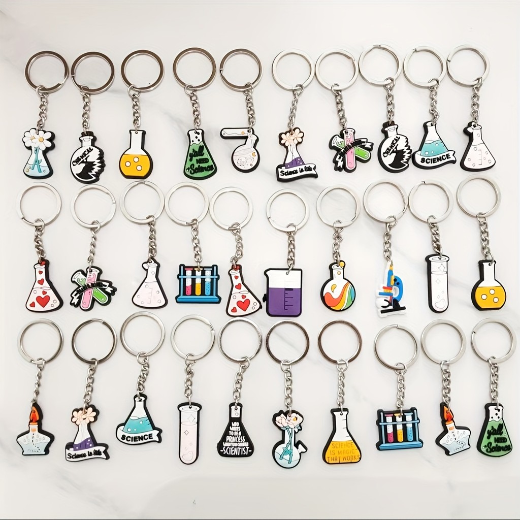 20 ชิ้นวิทยาศาสตร์ Lab พวงกุญแจเคมีพวงกุญแจ Beaker หลอดทดลอง Charms ของขวัญสําหรับนักเรียนครูนักวิทยาศาสตร์กระเป๋าเป้สะพายหลังอุปกรณ์เสริม