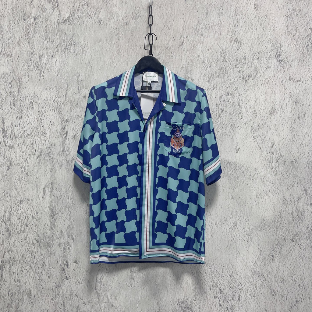 LV1T CASABLANC* White and green heart-patterned loose-fitting short-sleeve shirt