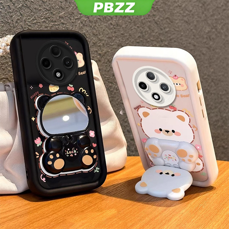 PBZZ เคสสําหรับredmi 14C 5G poco c75 c71 poco F7 M7 PRO 5Gเคสโทรศัพท์Softcaseซิลิโคนกันกระแทกใหม่ออกแบบความงามกระจกหมุนได้น่ารักหมีพร้อมที่วางJTXZJ01