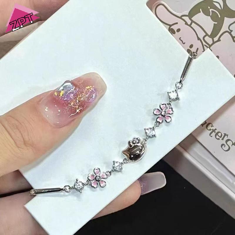 สร้อยข้อมือ Sanrio Hello Kitty ลายเพชรสีชมพูและเชอร์รี่บลอสซอม สร้อยข้อมือแฟชั่นปรับขนาดได้ เป็นของขวัญที่สวยงาม ราคา ถูกที่สุด ดีลบีเคเค แกลเลอรีภาพที่ 5