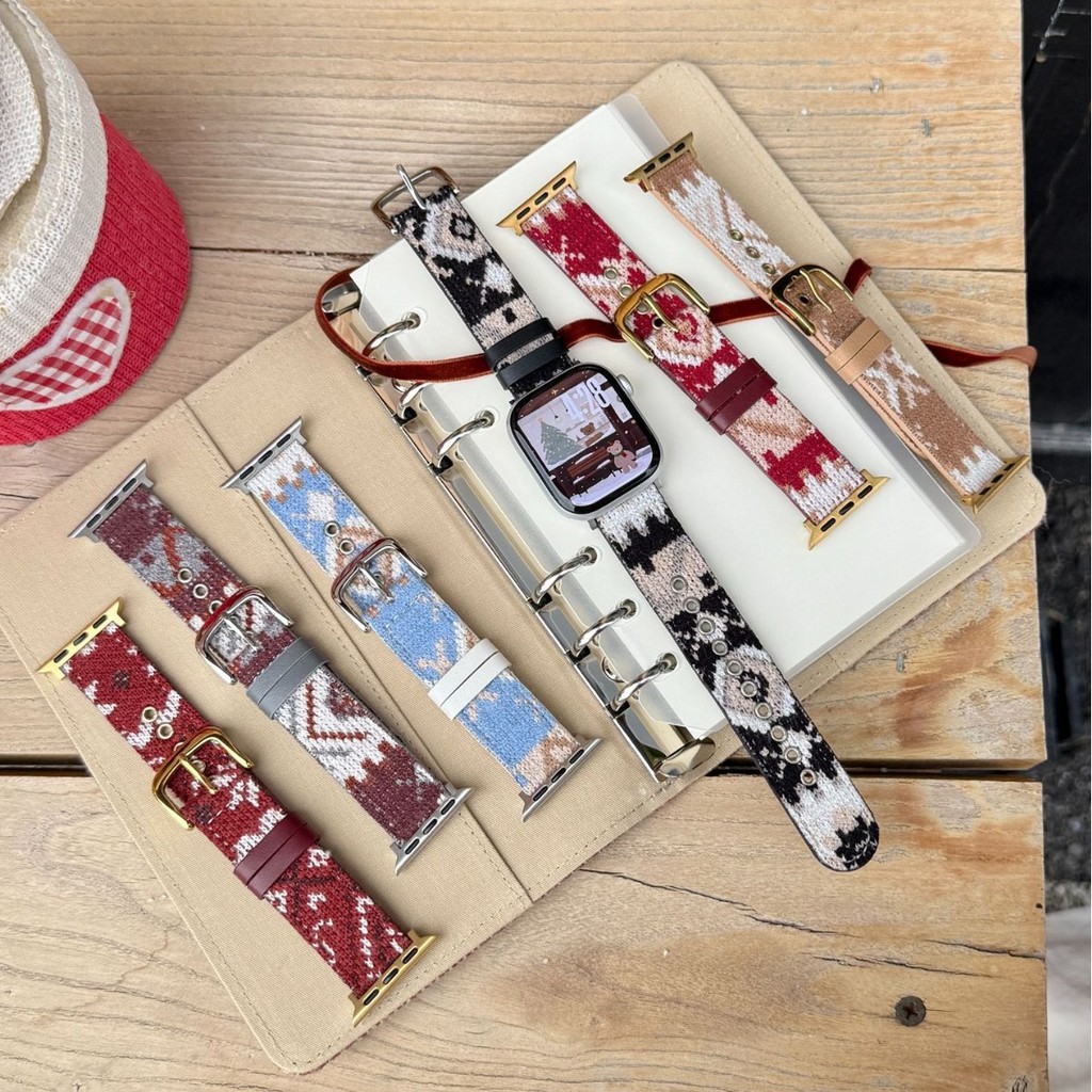 สายหนังทําด้วยผ้าขนสัตว์โบฮีเมียนเหมาะสําหรับ Apple Watch iwatch11 Generation 10/987Ultra/SE