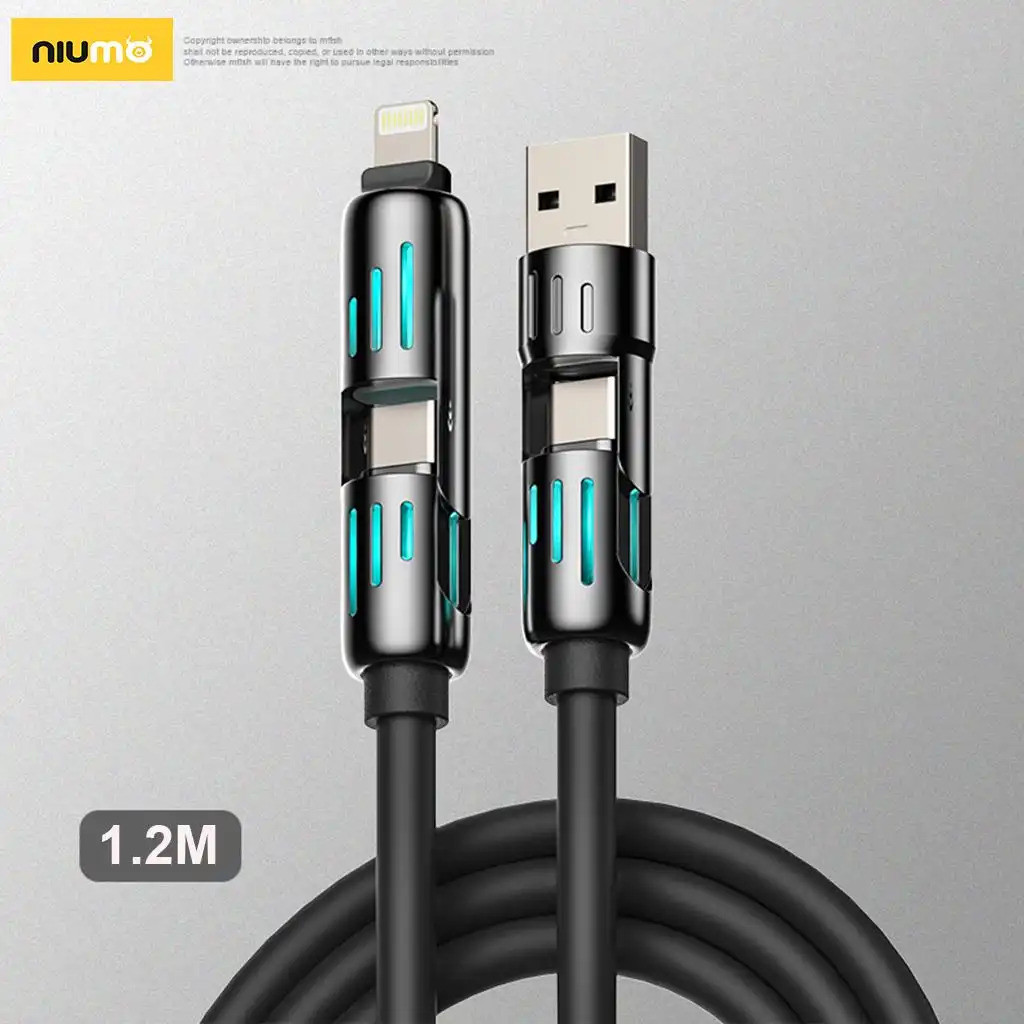 สายชาร์จ NIUMO-4 in 1, สายชาร์จ USB 4-in-1 Fast Charging Max 240w, สายชาร์จ USB 4 in 1 พร้อมเคสและไฟ