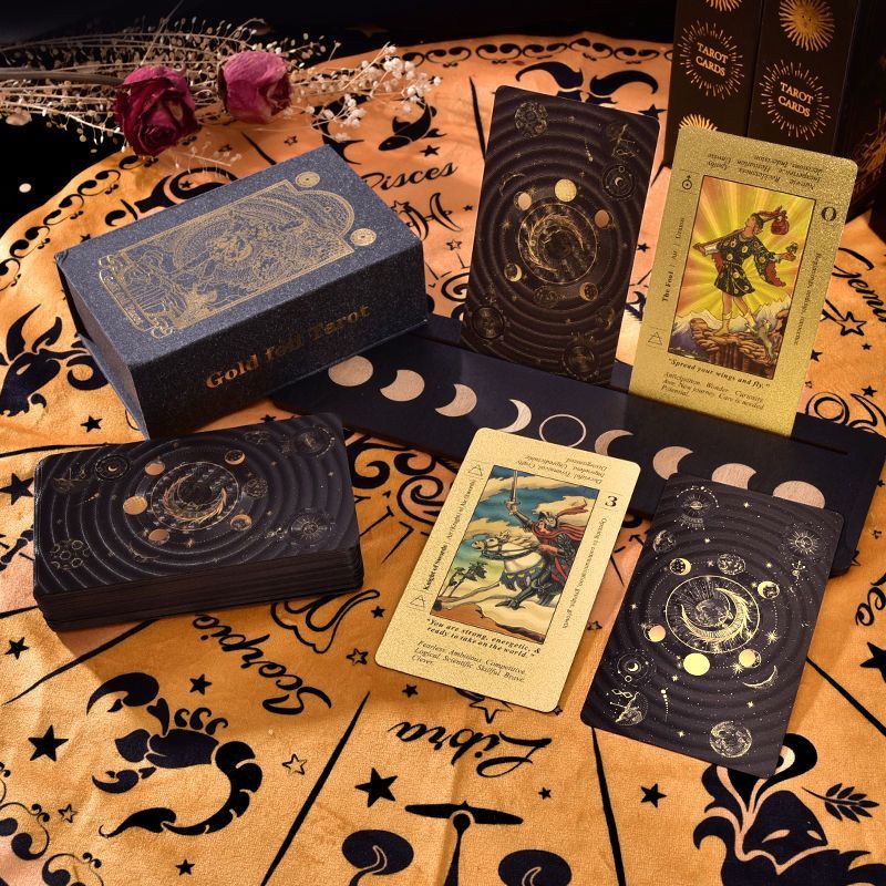 มาสวัสดิการ TAROT Tarot Gold ฟอยล์ Tarot ชุดสีพิมพ์ Tarot พลาสติก PVC กันน้ํา Tarot เกมกระดานของขวัญกล่อง TAROT Tarot Gold ฟอยล์ Tarot Fullspots