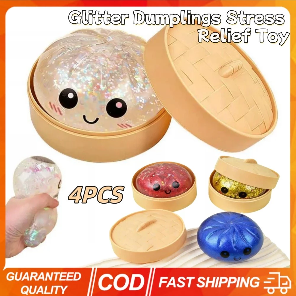(มีสต็อกในไทย) 4PCS Glitter เกี๊ยวความเครียดบรรเทาน่ารักนึ่ง Bun Squishy ของเล่นพร้อมกล่อง Steamer Fidget ของเล่นพรีเมี่ยมนุ่มช้า Resilience ความเครียดบรรเทา Sensory Squeeze ของเล่น
