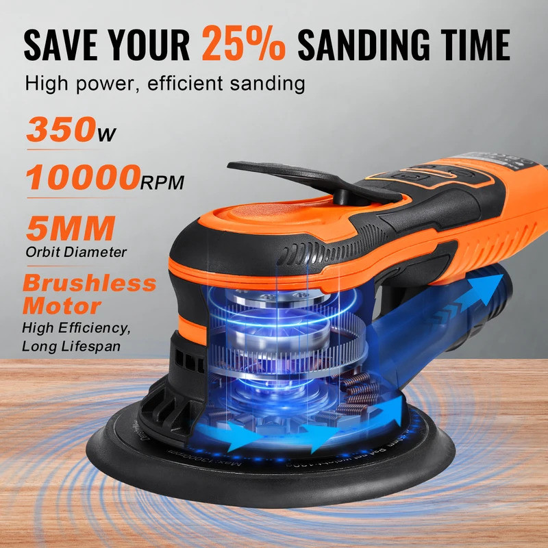 SuceBuy Random Orbital Sander 350W Brushless 10000 PRM 6 ความเร็วไฟฟ้า Orbital Sander สําหรับงานไม้ร