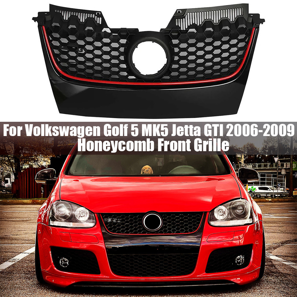 รถกันชนหน้าCentre Upper Grille Honeycomb Hex ตาข่ายย่างสําหรับ Volkswagen VW Golf 5 MK5 Jetta GTI 20