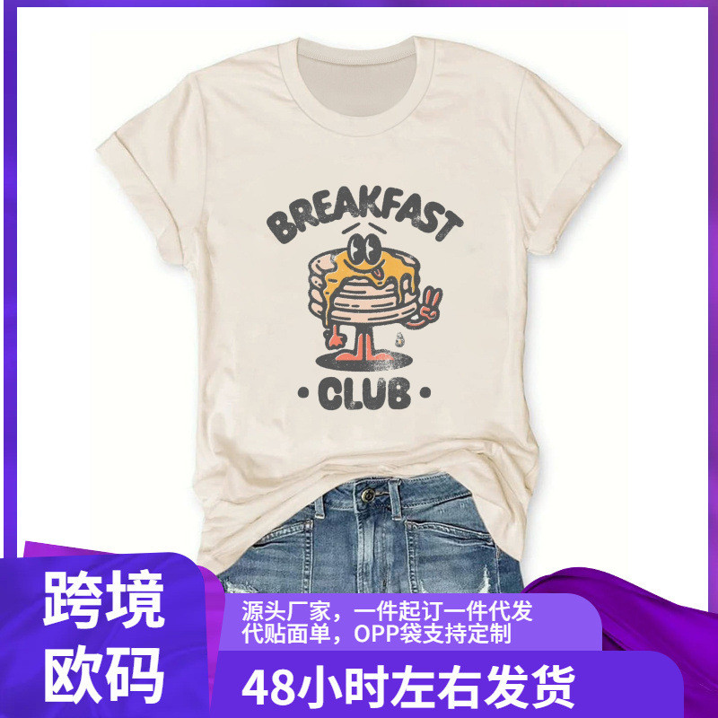 Tw Club แขนสั้นฤดูใบไม้ผลิฤดูร้อนสบายๆเกาหลีรอบคอพิมพ์ t ผู้หญิงตามฤดูกาลเสื้ออาหารเช้าเสื้อผ้าเหมาะ