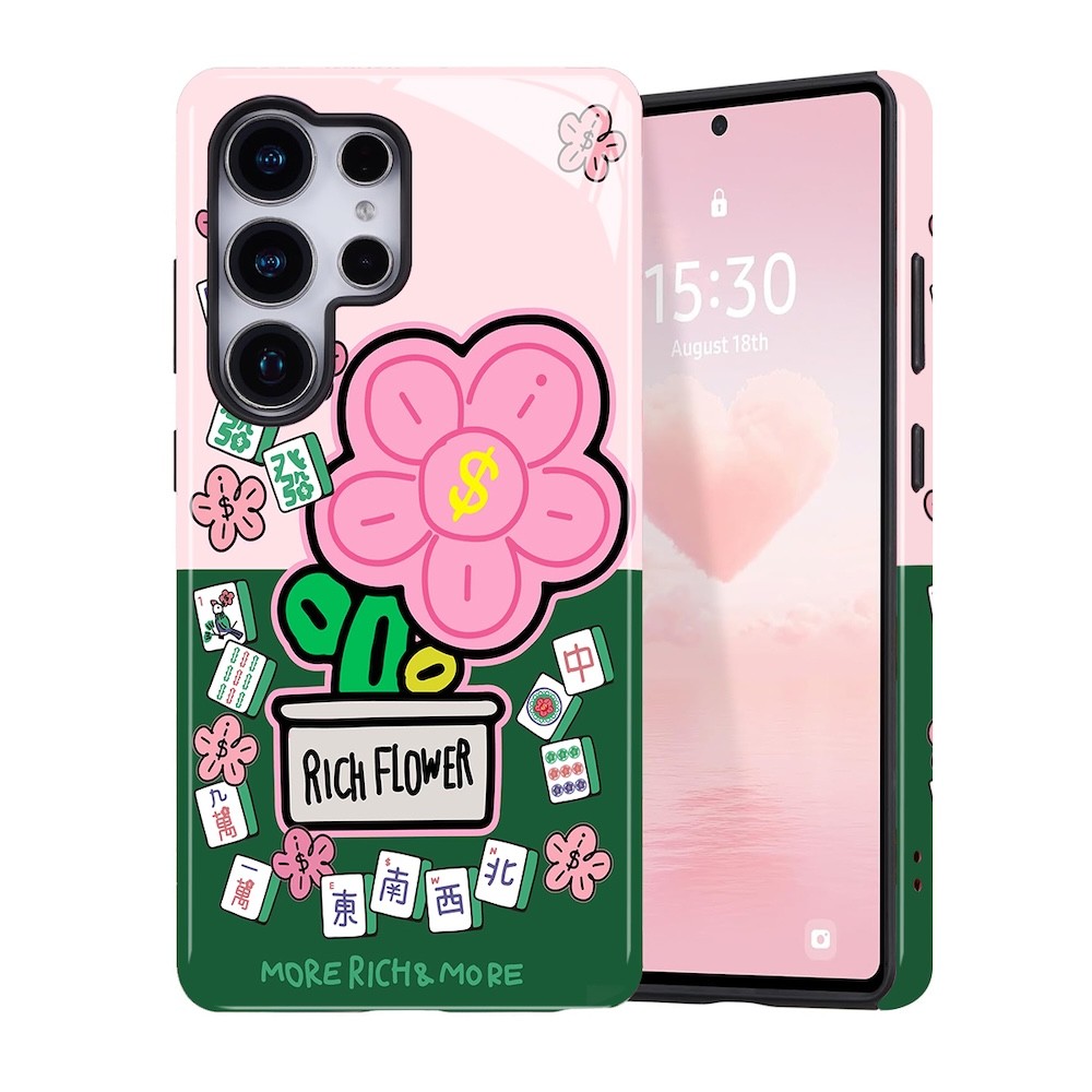 SAMSUNG สีชมพูดอกไม้ที่อุดมไปด้วยเคสโทรศัพท์สําหรับSamsung S26 S23 S24 S25 Plus Ultra A16 A26 A36 A56 5Gสองชั้นปกหลัง