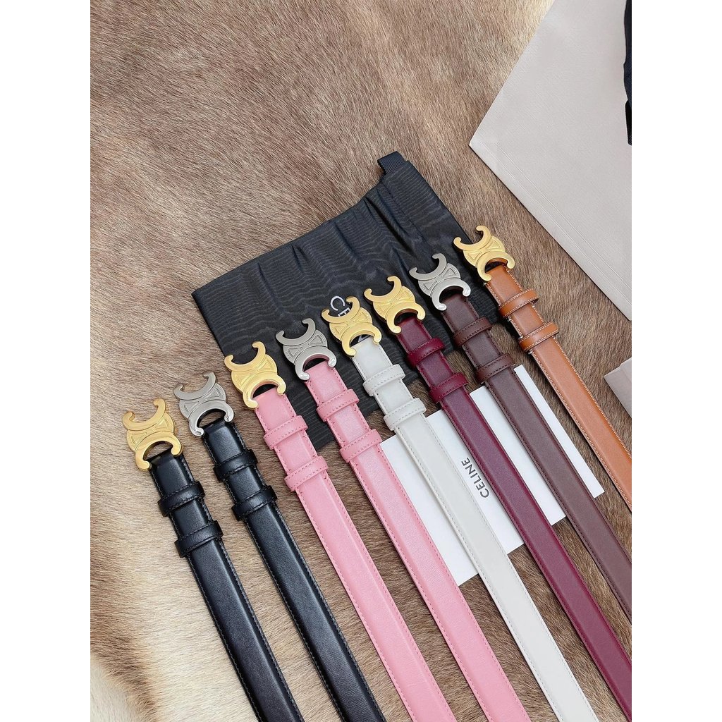 เข็มขัด CELINE สำหรับผู้หญิง สีดำ หัวทองสดใส แบบสองด้าน