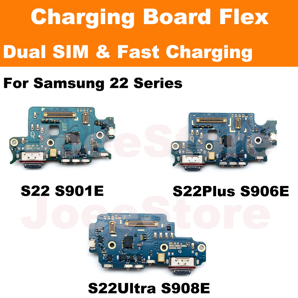 1pcs ชาร์จพอร์ต Flex สําหรับ Samsung Galaxy S22 Plus Ultra S901E S908E Dual SIM Type-C Connector Doc