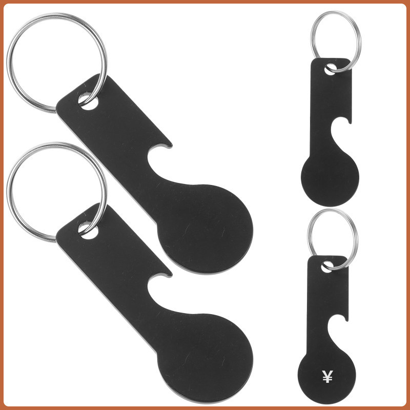 4 ชิ้นสีดําสแตนเลสรถเข็น Token Key แบบพกพารถเข็นเปิดพวงกุญแจ zhcxxz