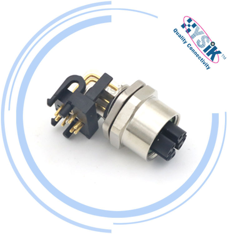 M12 Xcode ล็อคหน้าซ็อกเก็ตหญิง 8P แผง 90°ขั้วต่อกันน้ํา PCB