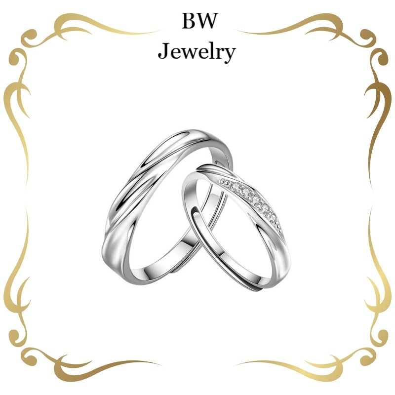 BW jewerly 2แพ็ คแหวนทองคำขาว วงแหวนคู่ แหวนเงิน  ของขวัญวาเลนไทน์  （สามารถปรับขนาดได้）J022