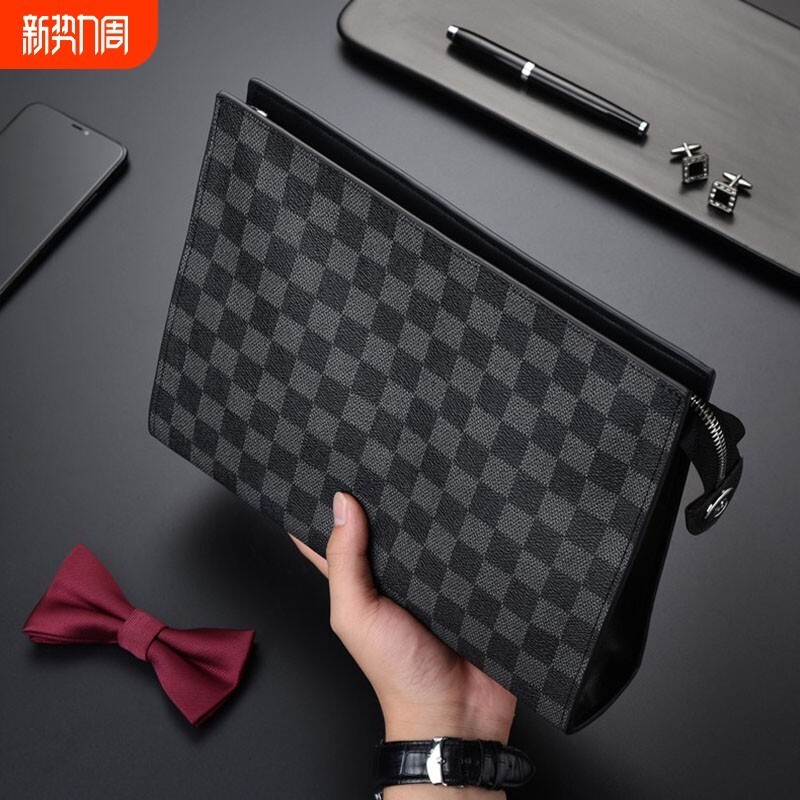 [สินค้าดีดี] Street Wear Clutch Mens Clutch Checkerboard Fashion Clutch Bag Clip Bag Large Capacity 