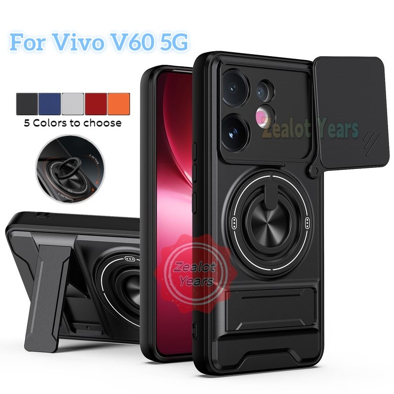 เกราะเคสโทรศัพท์สําหรับ Vivo V60 5G V2511 ปลอกกันกระแทกสไลด์เลนส์ป้องกันโทรศัพท์พร้อมแหวน