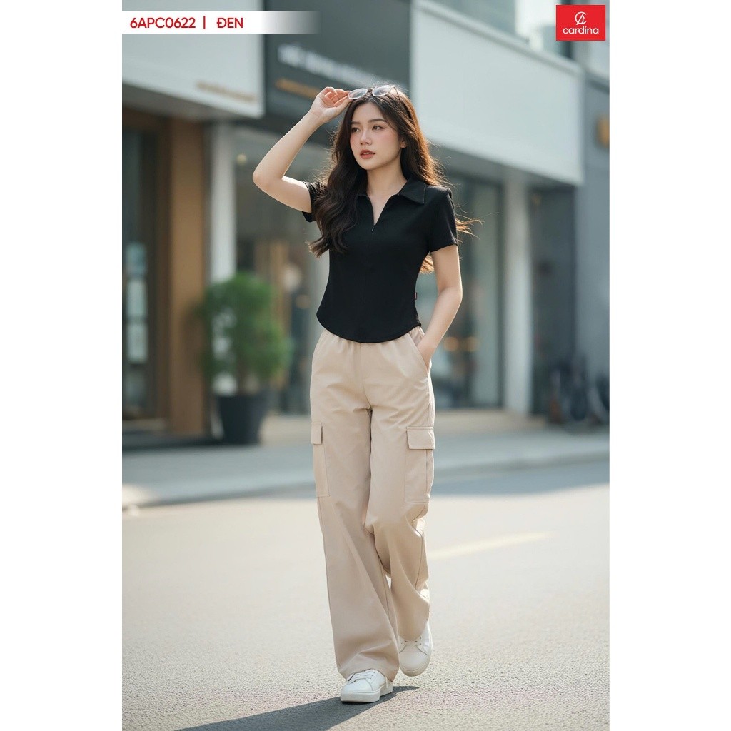 Cardina เสื้อโปโลสตรีผ้าฝ้ายซิปคอปกเยอรมันElegant Slim Fitยืดเสื้อ 6APC06