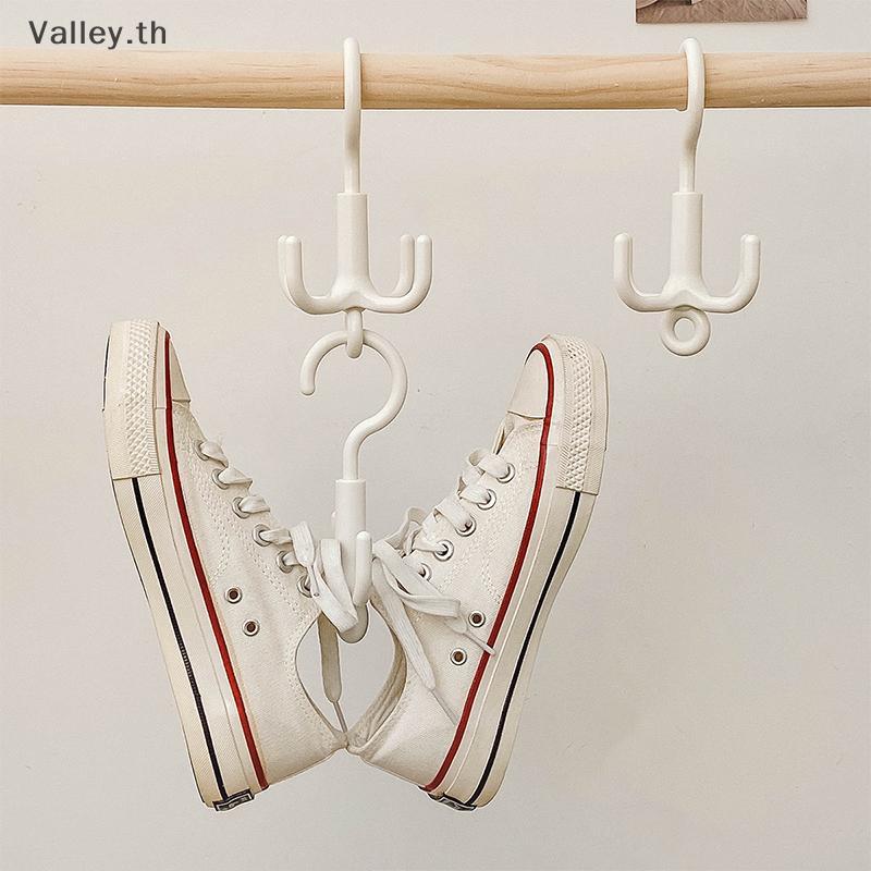 [Valley] มัลติฟังก์ชั่หมุนตะขอเสื้อผ้า Punch ฟรี 4-Claw หมุนตู้เสื้อผ้าไม้แขวนเสื้อเข็มขัด Organizer