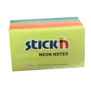 STICK N กระดาษโน้ต นีออน คละสี ขนาด 3x5 นิ้ว แพ็ค 100 แผ่น/เ…