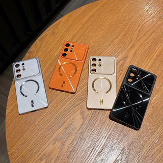 หรูหราหน้าต่างขนาดใหญ่ที่มีสีสัน Aurora เลเซอร์แม่เหล็กสําหรับ Samsung S26 Ultra Plus S25 FE Ultra S24 Ultra Plus FE ไร้สายชาร์จกันกระแทกฝาครอบป้องกัน
