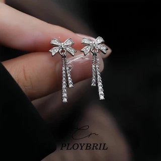 PLOYBRIL ต่างหูเงินแท้ Bow Tassel จี้เพชร Moissanite ต่างหูเพชร ต่างหูแฟชั่น ตุ้มหูเงิน วาเลนไทน์ E060
