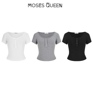 MOSESQUEEN เสื้อคอปกสั้นแขนสั้น แบบเนื้อเยื่ออ่อนสบาย น้ำหนักเบา ระบายอากาศได้ดี พร้อมปุ่มปิดตัว ออกแบบสไตล์ ใส่ได้ทุกโอกาส ทั้งชุดวันทำงานและชุด casual #63581